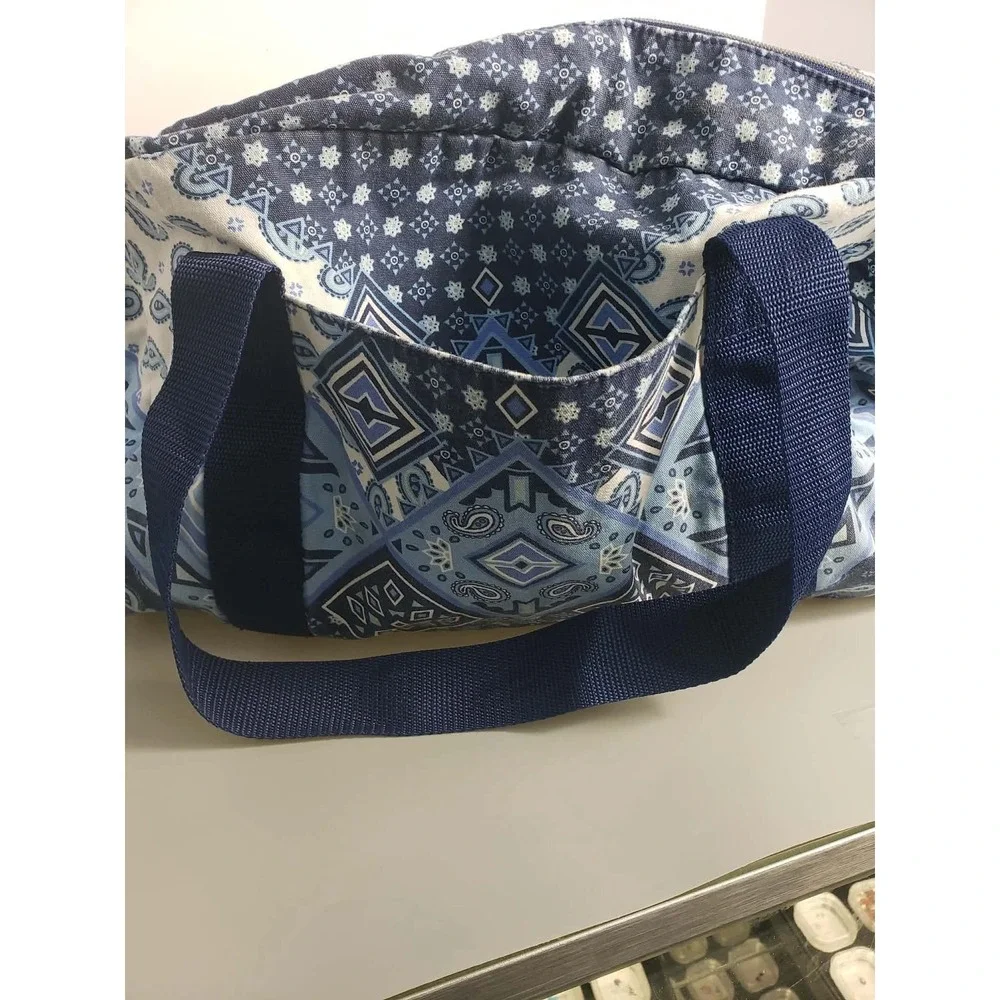 Justice Girls‎ Blue Paisley Geometric Duffle Bag Glitter Logo Crossbody Strap